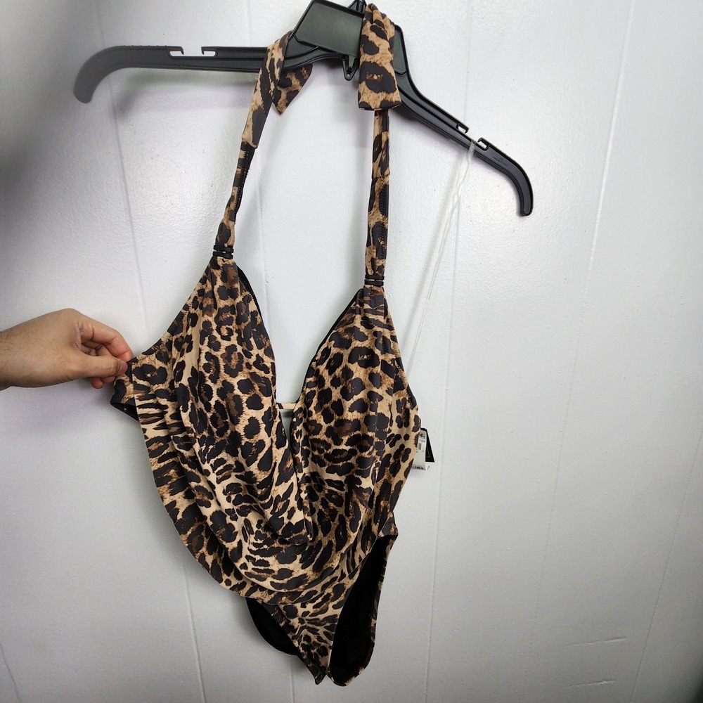 Bar III Beach Cheetah One Piece Swimsuit‎ Size S Natural Leopard Ruched Halter